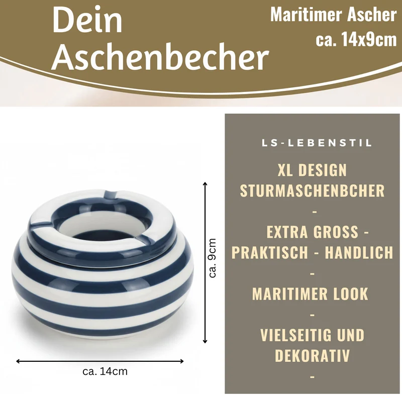 XL Sturmaschenbecher 14x9cm Blau Weiß Windaschenbecher Aschenbecher