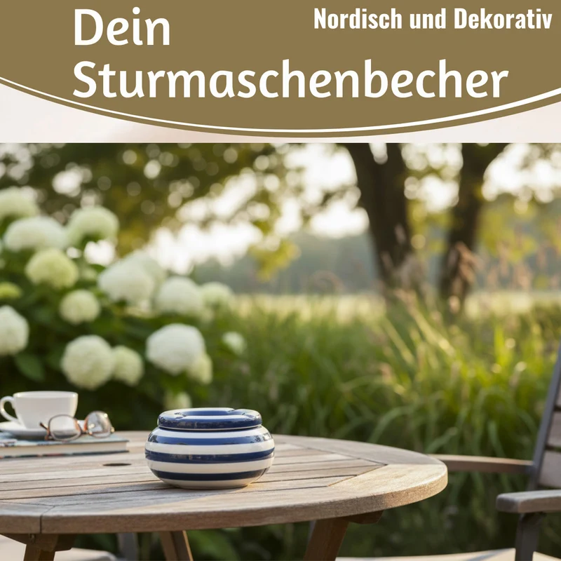XL Sturmaschenbecher 14x9cm Blau Weiß Windaschenbecher Aschenbecher