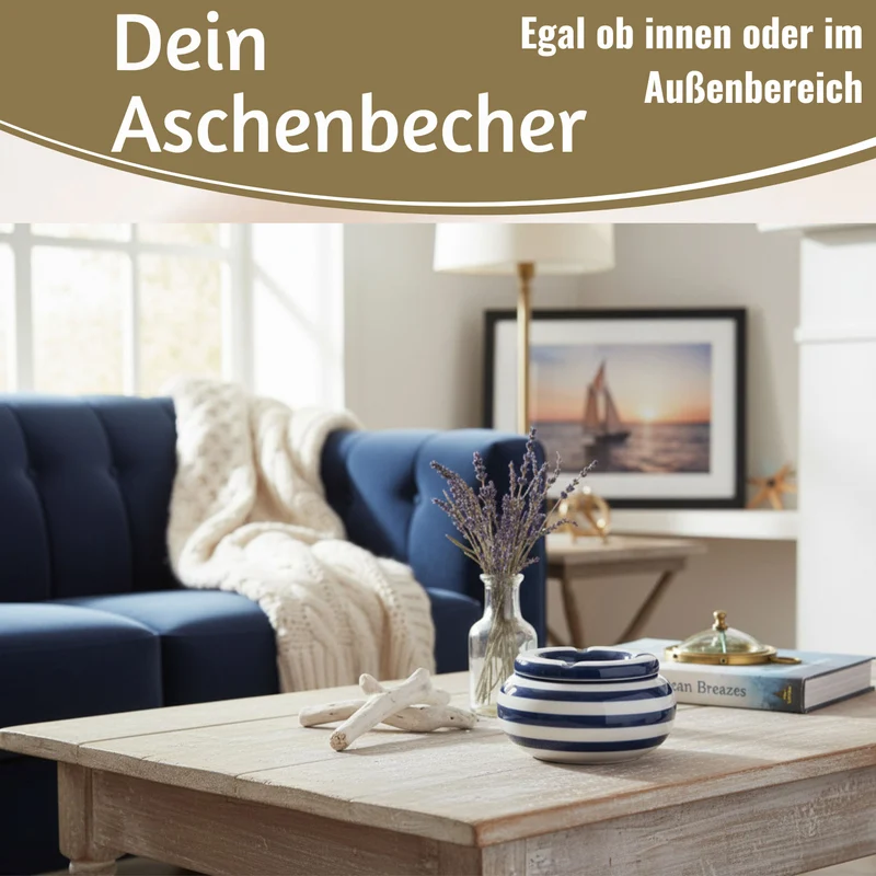 XL Sturmaschenbecher 14x9cm Blau Weiß Windaschenbecher Aschenbecher