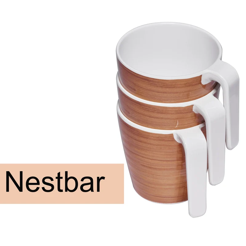 4 Stück Melamin Tasse 350 ml ideal für Camping - Bambi Braun - Stapelbar - 4 Personen Holzoptik Trinkbecher Kaffeetasse Kaffeebecher