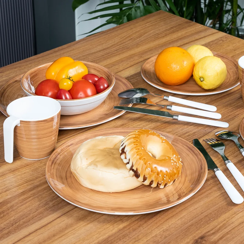 2 Stück Melamin Tasse 350 ml ideal für Camping - Bambi Braun - Stapelbar - 2 Personen Holzoptik Trinkbecher Kaffeetasse Kaffeebecher