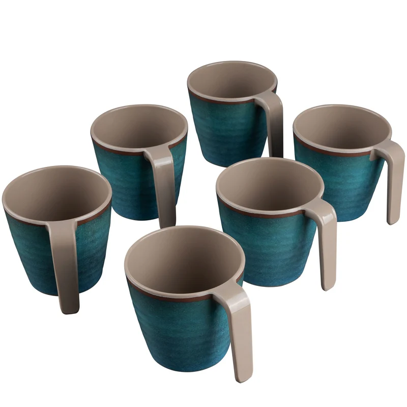 Melamin Tassen 350 ml ideal für Camping 6 Personen - Jesolo Grün - Stapelbar - Steingutoptik Trinkbecher Kaffeetasse Kaffeebecher