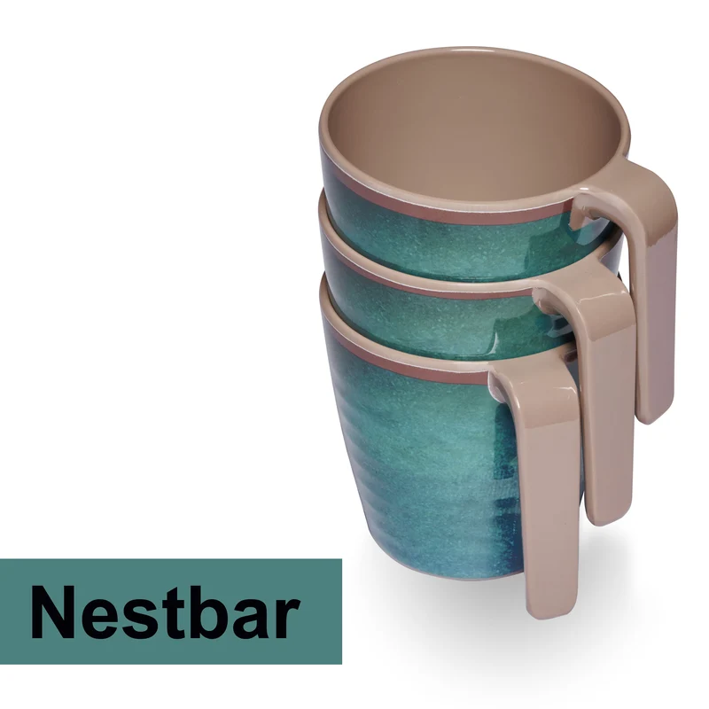 Melamin Tassen 350 ml ideal für Camping 6 Personen - Jesolo Grün - Stapelbar - Steingutoptik Trinkbecher Kaffeetasse Kaffeebecher