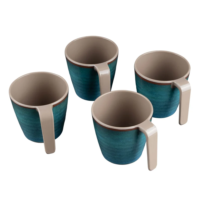 Melamin Tassen 350 ml ideal für Camping 4 Personen - Jesolo Grün - Stapelbar - Steingutoptik Trinkbecher Kaffeetasse Kaffeebecher