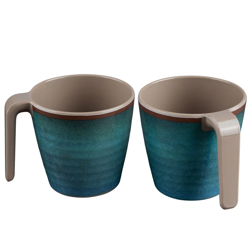 2 Stück Melamin Tassen 350 ml ideal für Camping - Jesolo Grün - Stapelbar - 2 Personen Steingutoptik Trinkbecher Kaffeetasse Kaffeebecher