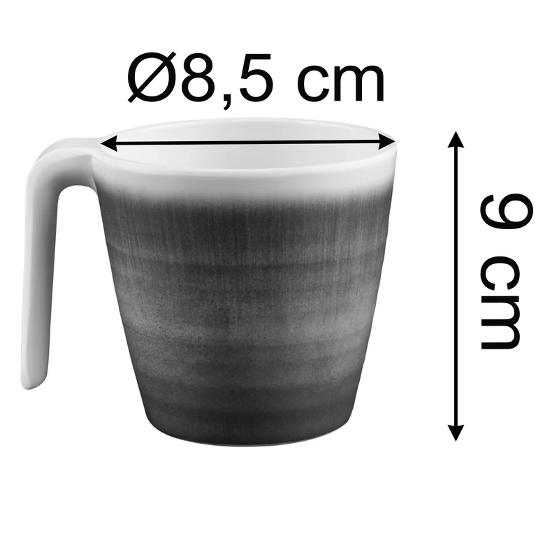 Melamin 6 Tassen 350 ml ideal für Camping - Jesolo Blau - Stapelbar - Steingutoptik Trinkbecher Kaffeetasse Kaffeebecher