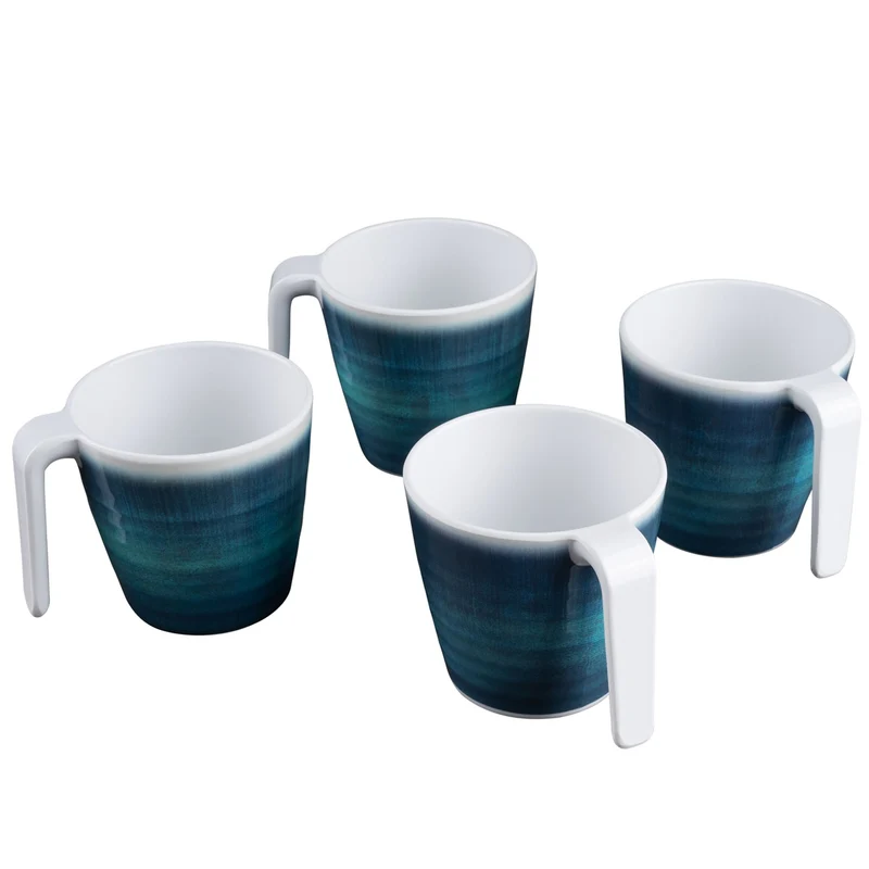 Melamin 4 Tassen 350 ml ideal für Camping - Jesolo Blau - Stapelbar - Steingutoptik Trinkbecher Kaffeetasse Kaffeebecher