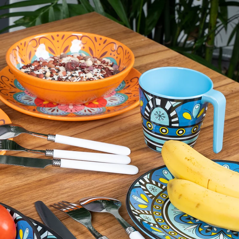 2 Stück Melamin Tassen 350 ml ideal für Camping 2 Personen - Toskana Pastel - Stapelbar - Steingutoptik Mandala Trinkbecher Kaffeetasse Kaffeebecher