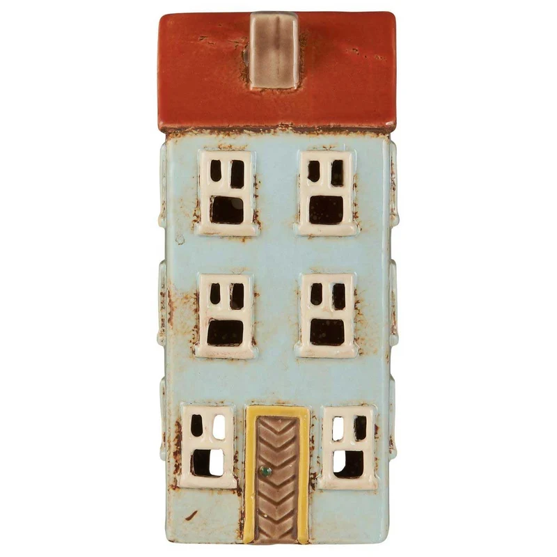 Teelichthaus Lichterhaus Nyhavn 20cm Türkis Keramik Fachwerkhaus Teelichthalter