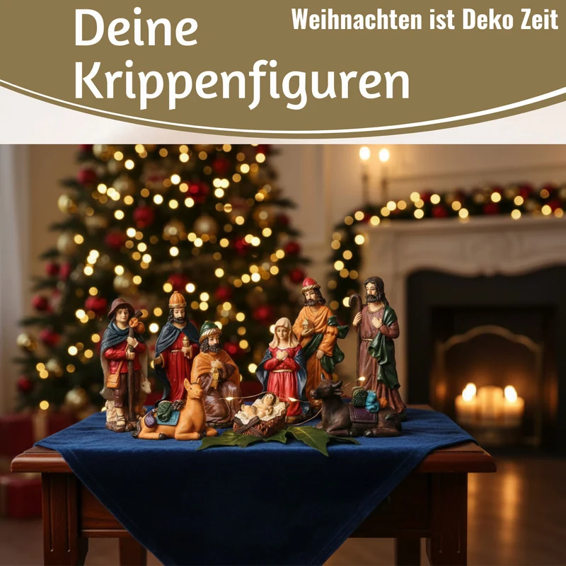 XL Krippenfiguren Set 9 Figuren 15cm Traditionell Handbemalt Krippe Krippenset