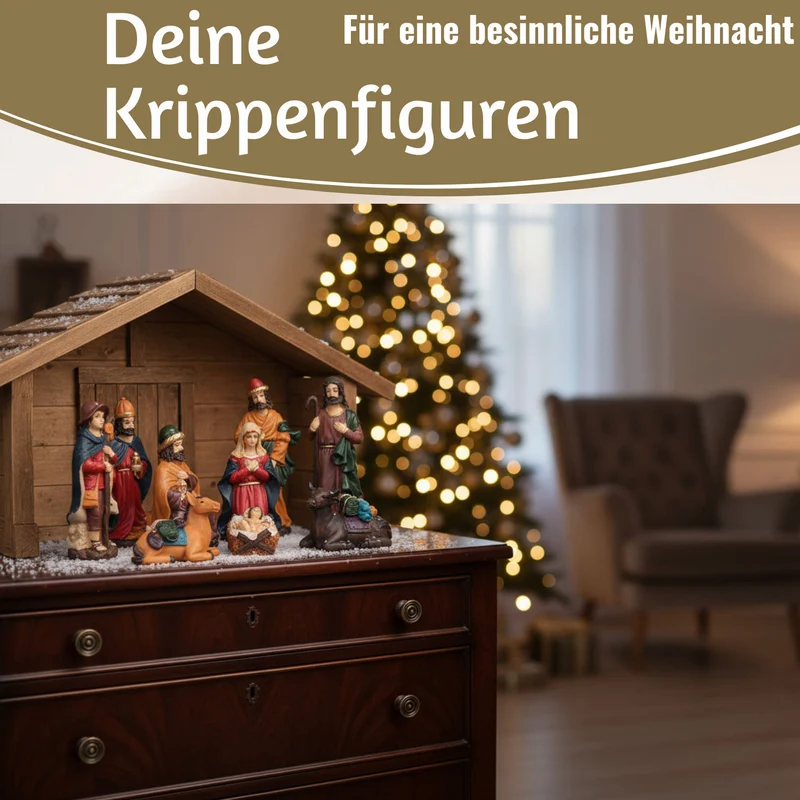 XL Krippenfiguren Set 9 Figuren 15cm Traditionell Handbemalt Krippe Krippenset