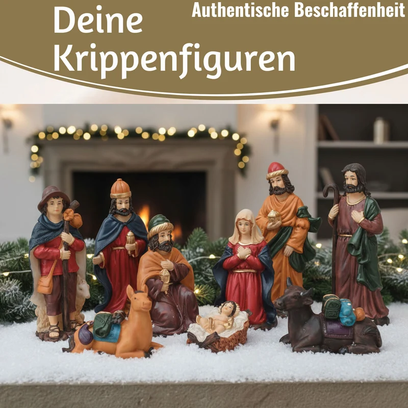 XL Krippenfiguren Set 9 Figuren 15cm Traditionell Handbemalt Krippe Krippenset