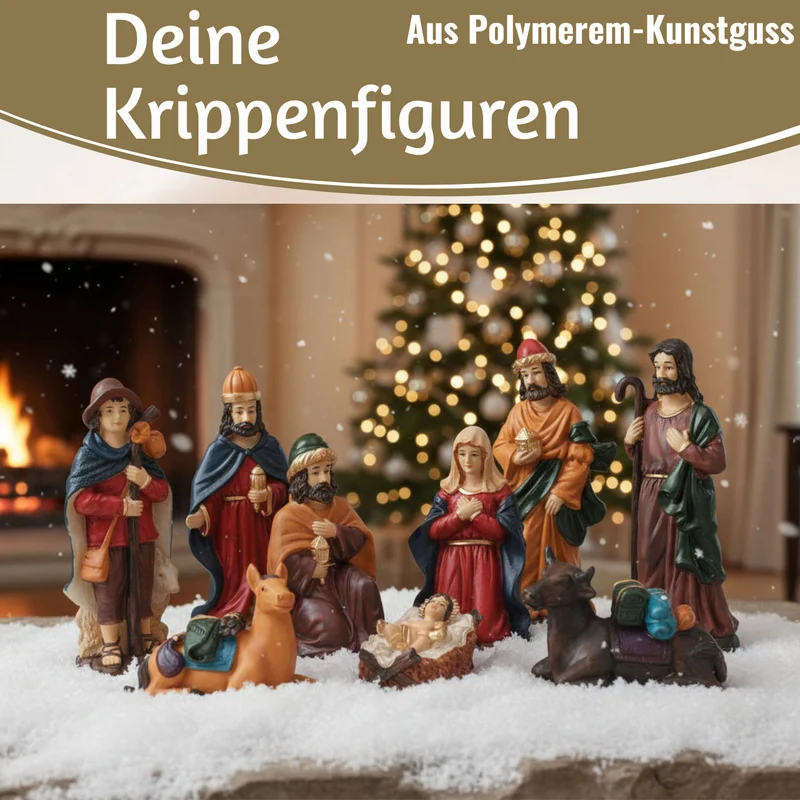 XL Krippenfiguren Set 9 Figuren 15cm Traditionell Handbemalt Krippe Krippenset