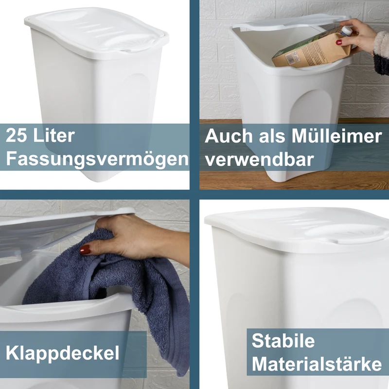 Wäschekorb 25 Liter klein mit Deckel - Wäschesammler ohne Löcher 36x28x40cm Wäschebox Wäschesortierer Kunststoff Singlehaushalt