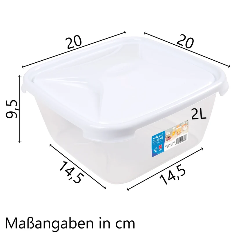 Vorratsdose 2 Liter mit Deckel Frischhaltedose - Aufbewahrungsbox mit Deckel lebensmittelecht - transparent mit weißem Deckel - quadratisch