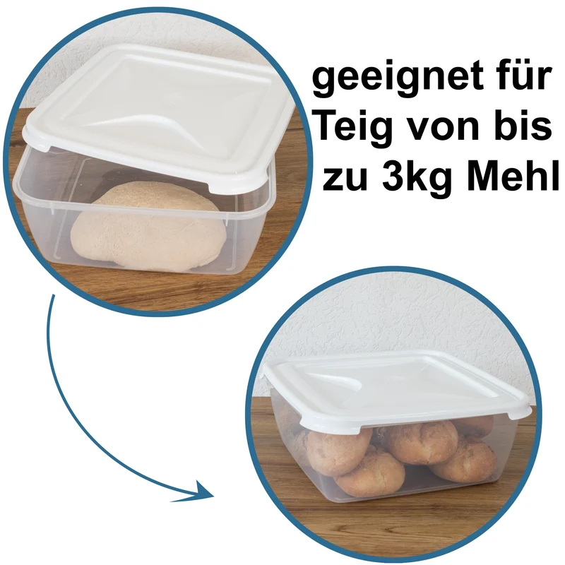 Vorratsdose 10 Liter mit Deckel Frischhaltedose - Gärbox Aufbewahrungsbox mit Deckel - lebensmittelecht - transparent mit weißem Deckel - quadratisch