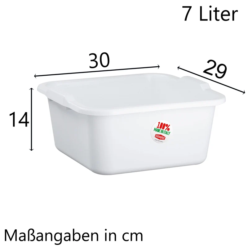 Schüssel 7 Liter quadratisch 30x30x14 cm weiß - Haushaltsschüssel Waschschüssel Universal Küchenschüssel Spülschüssel Kunststoff Fußbad Pflege - nestbar