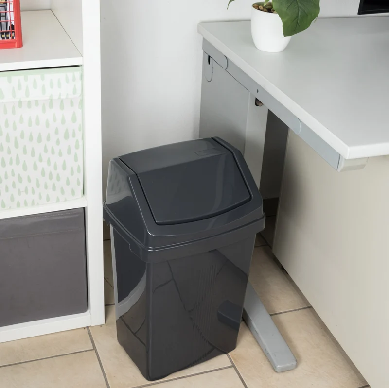 Mülleimer mit Schwingdeckel 25 Liter eckig Schwingdeckeleimer Kunststoff Küche Büro Bad Putzeimer Kosmetikeimer Papierkorb Eimer Abfalleimer Abfallbehälter Mülltonne Müll Abfallsammler