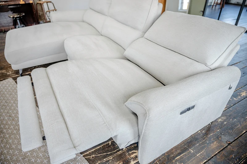 KAWOLA Sofa ADRIANA Ecksofa mit Relaxfunktion Stoff hellgrau