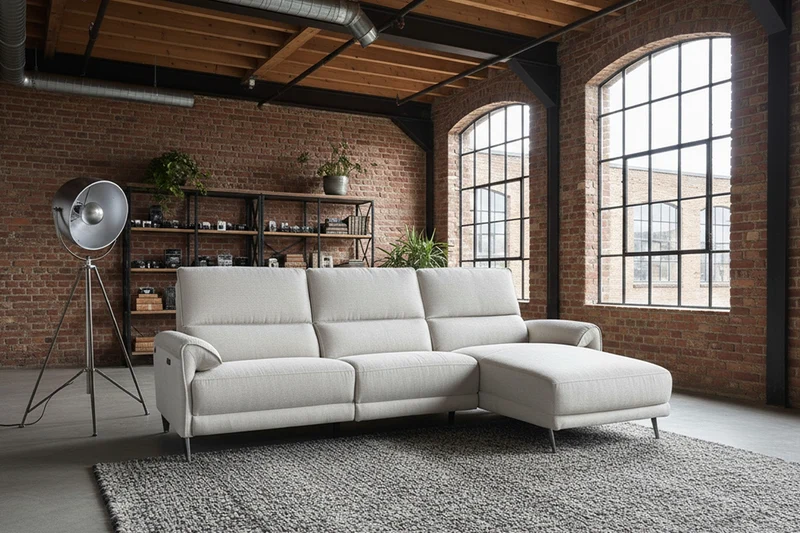 KAWOLA Sofa ADRIANA Ecksofa mit Relaxfunktion Stoff hellgrau