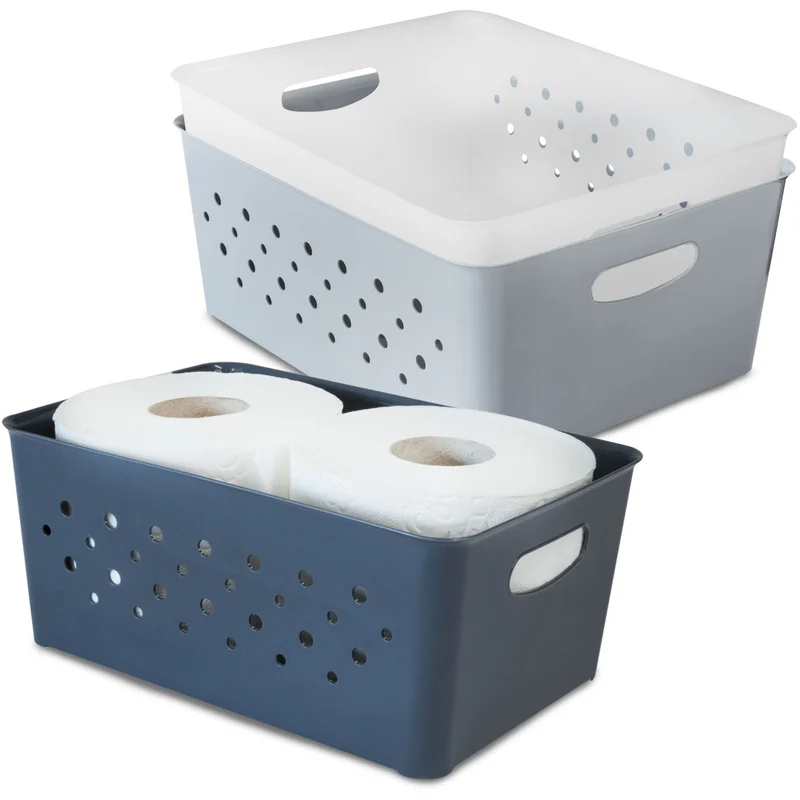 Ordnungsbox-Set WEIß-GRAU-ANTHRAZIT - 24x16x10cm - 3,3 Liter - DINA5 - Schubladenorganizer Ordnungskorb Schublade - Organizerbox Ordnungssystem Kunststoff Aufbewahrung Bad Korb Schrank Schreibtisch
