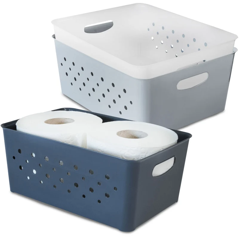 Ordnungsbox-Set WEIß-GRAU-ANTHRAZIT - 24x16x10cm - 3,3 Liter - DINA5 - Schubladenorganizer Ordnungskorb Schublade - Organizerbox Ordnungssystem Kunststoff Aufbewahrung Bad Korb Schrank Schreibtisch