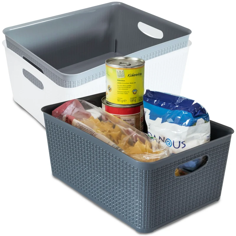Ordnungsbox - 27x19x12cm - 5,2 Liter - Rattanoptik Schubladenorganizer Ordnungskorb Schublade - Organizerbox Ordnungssystem Kunststoff Aufbewahrung Bad Korb Schrank Schreibtisch