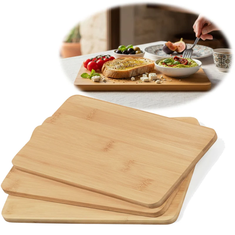 3x Holz Frühstücksbrett Essbrettchen 22x14cm Set Bambus Küchenbrett Holzbrett