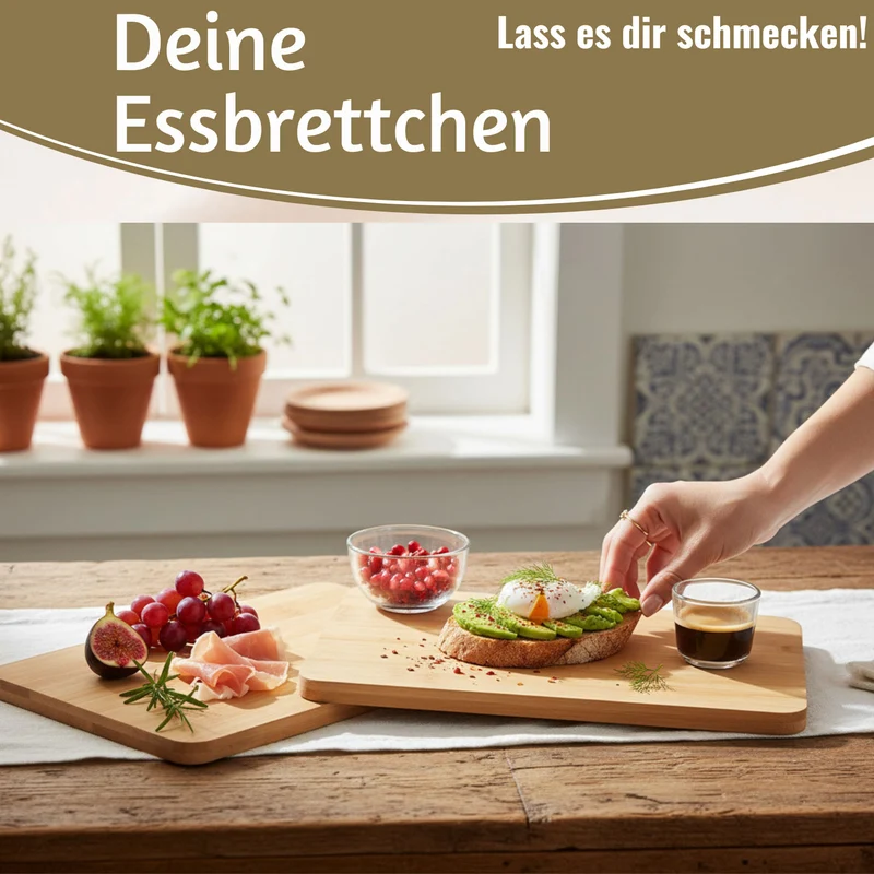 3x Holz Frühstücksbrett Essbrettchen 22x14cm Set Bambus Küchenbrett Holzbrett