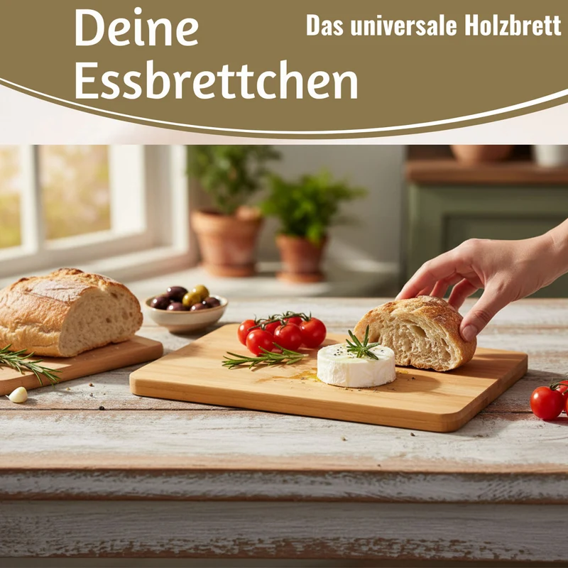 3x Holz Frühstücksbrett Essbrettchen 22x14cm Set Bambus Küchenbrett Holzbrett