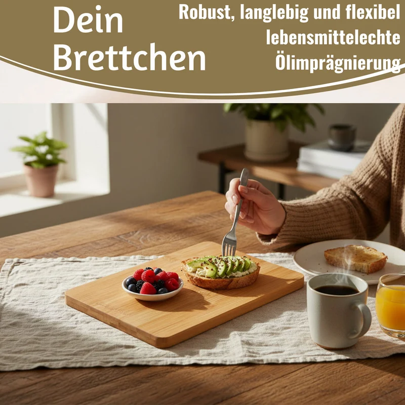3x Holz Frühstücksbrett Essbrettchen 22x14cm Set Bambus Küchenbrett Holzbrett