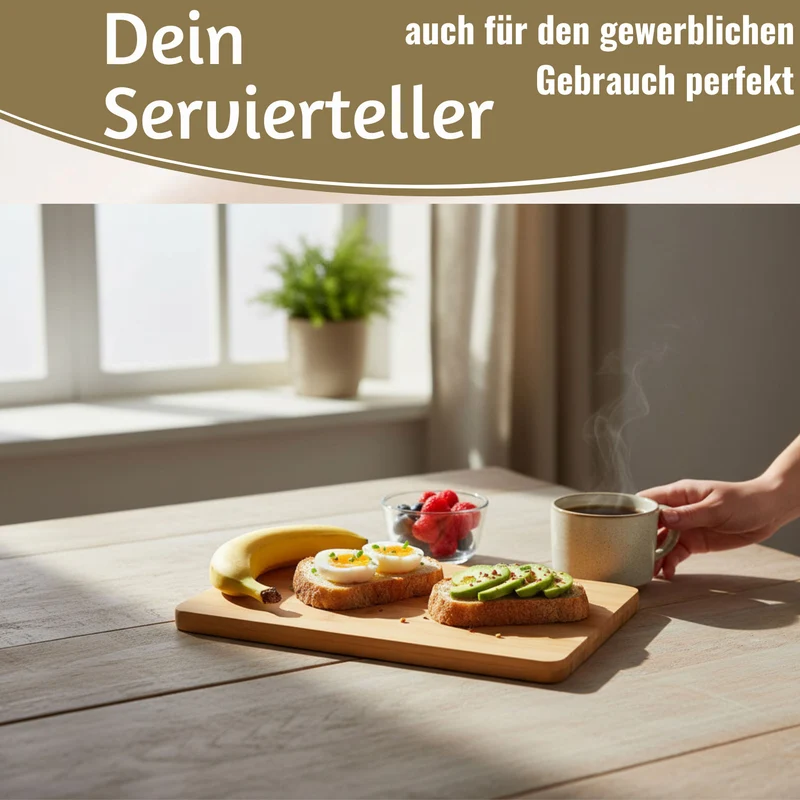 3x Holz Frühstücksbrett Essbrettchen 22x14cm Set Bambus Küchenbrett Holzbrett