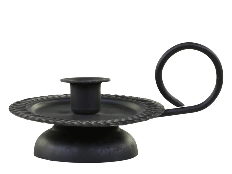 Metall Stabkerzenhalter Schwarz Griff 11cm Sockel Kammerleuchter Kerzenständer