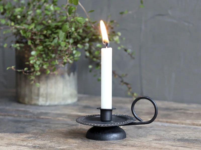 Metall Stabkerzenhalter Schwarz Griff 11cm Sockel Kammerleuchter Kerzenständer