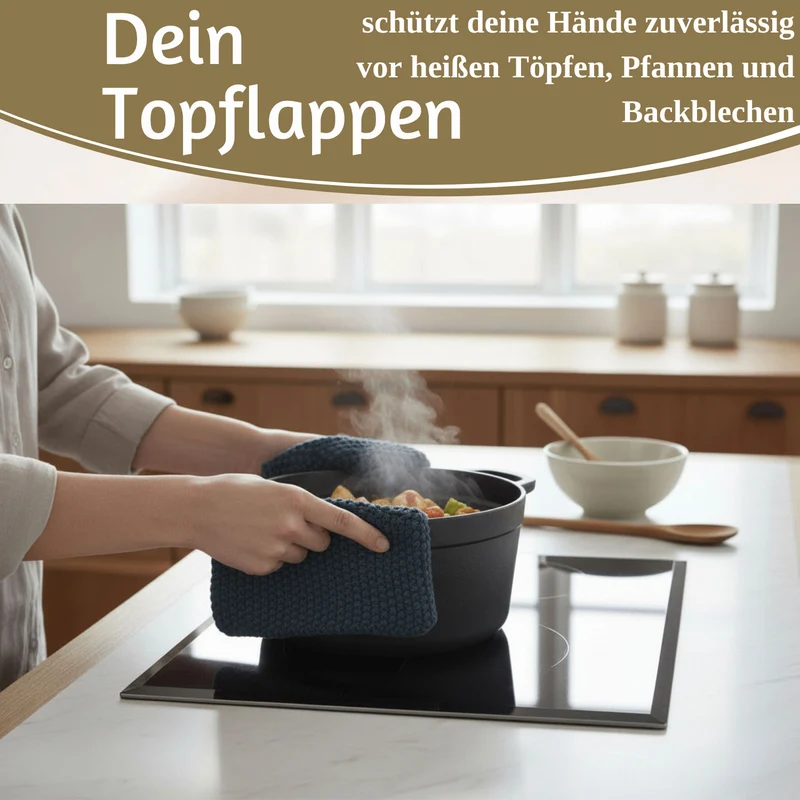 Vintage Topflappen 22cm Mynte Midnight Blau Gestrickt 100% Baumwolle OEKO-TEX 100