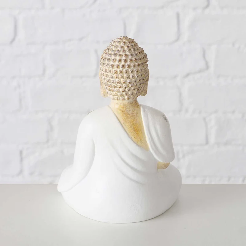 2´er Set Teelichthalter Buddha Statuen 15cm Beige Weiß Figuren sitzend Teelichtständer