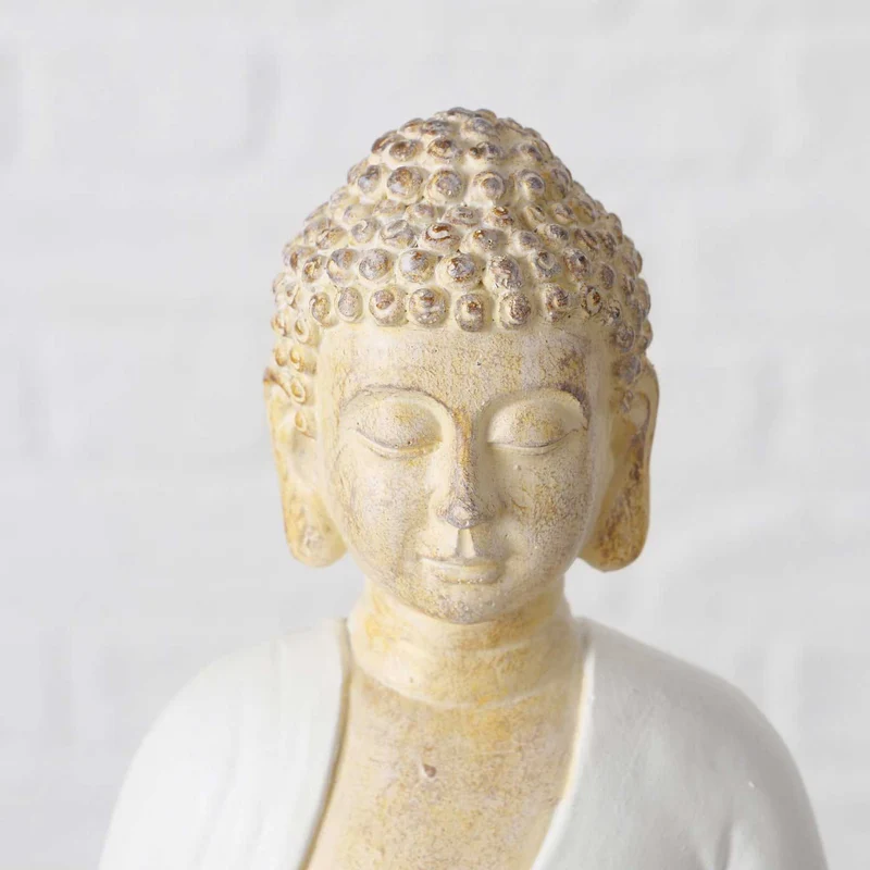 2´er Set Teelichthalter Buddha Statuen 15cm Beige Weiß Figuren sitzend Teelichtständer