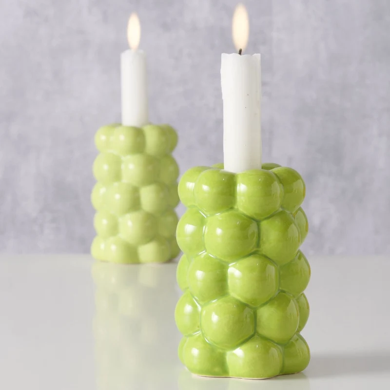 Design 2-fach Keramik Kerzenständer Las Veduras 12cm Grün Kerzenhalter Stabkerzen