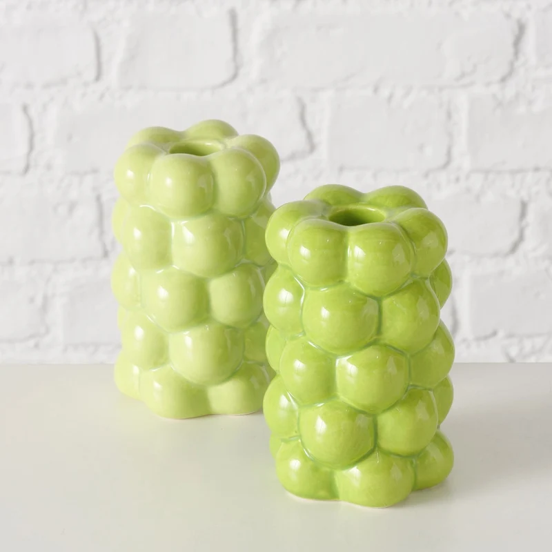 Design 2-fach Keramik Kerzenständer Las Veduras 12cm Grün Kerzenhalter Stabkerzen