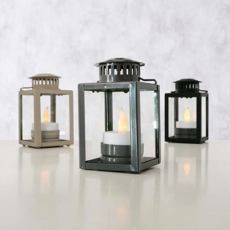 Vintage Laterne Windlicht 3´er Set 10cm Metall Grau Teelicht Teelichthalter