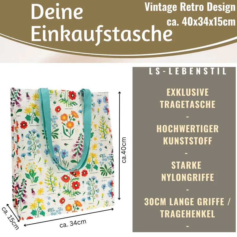 Retro Shopper Einkaufstasche Wild Flowers faltbar Strandtasche Tragetasche