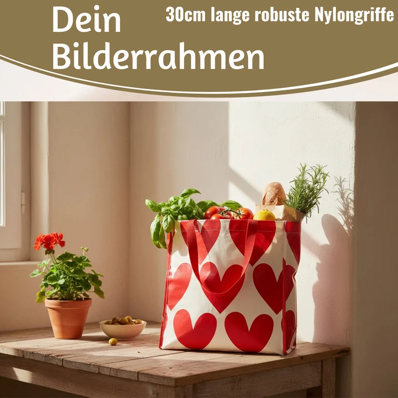 Retro Shopper Einkaufstasche Herzen Rot Weiß faltbar Strandtasche Tragetasche