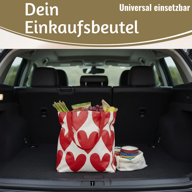 Retro Shopper Einkaufstasche Herzen Rot Weiß faltbar Strandtasche Tragetasche