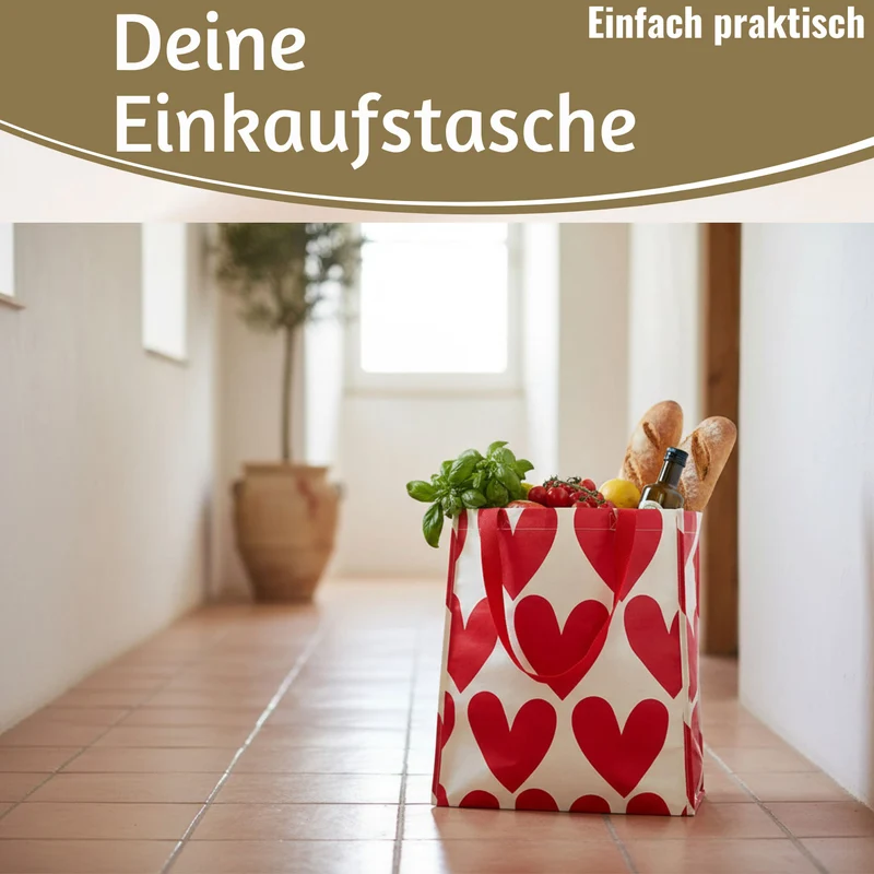 Retro Shopper Einkaufstasche Herzen Rot Weiß faltbar Strandtasche Tragetasche