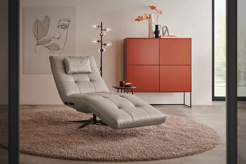 KAWOLA Relaxliege LETICIA motorisch Leder grau