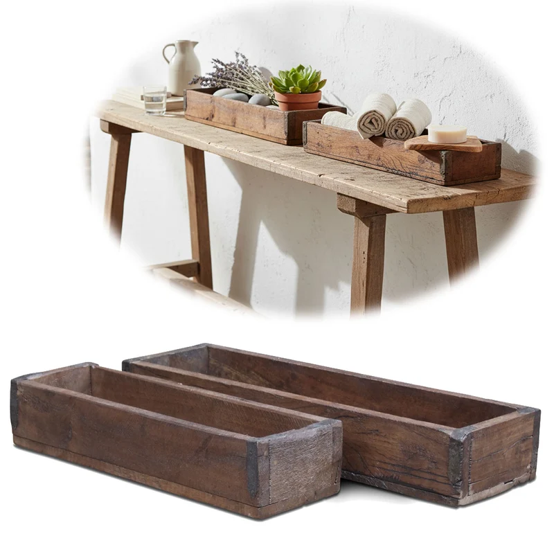 Vintage Holz Aufbewahrungsbox 2´er Set Recycelt Unika Braun Dekokiste