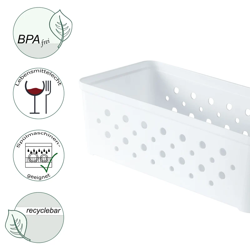 Ordnungsbox WEIß - 21x11x7cm - 1,5 Liter - Kühlschrankorganizer Ordnungskorb Aufbewahrungsbox Fridge Organizer Kühlschrankbox BPA-frei Speisekammer Bad Vorratsschrank Küchenschrank Box