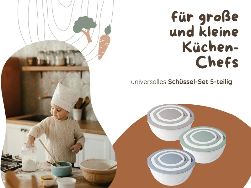 5-fach Rührschüssel Set 0,4-4,4L Rund stapelbar mit Deckel Küche Salatschüssel