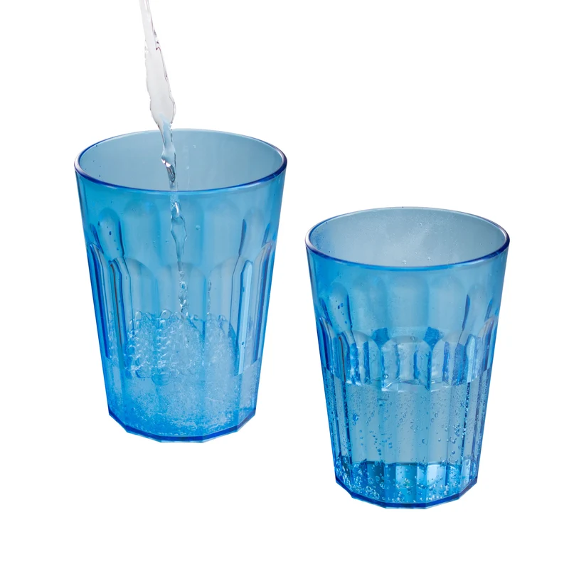Melamin Geschirr Set Toskana Pastel für 4 Personen - 16 Teile - Orange-Blau - Mandala-Optik mit farblich passenden Trinkgläsern 450 ml aus Acryl Campinggeschirr