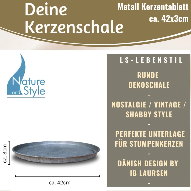 XL Metall Deko Tablett Serviertablett Delhi 42cm Rund Kerzenteller Kerzentablett